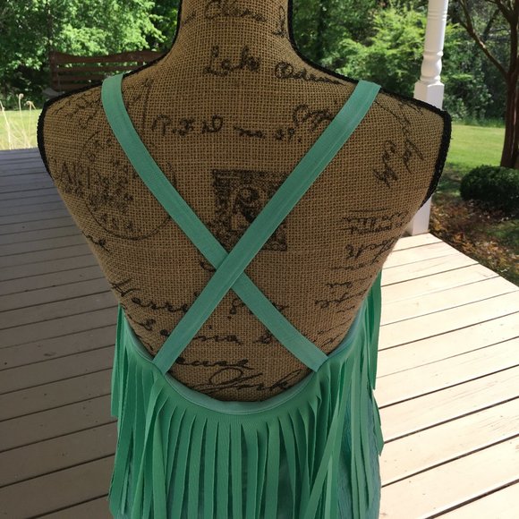 JUDITH MARCH FRINGE SPAGHETTI STRAP MINT DRESS - Picture 4 of 7